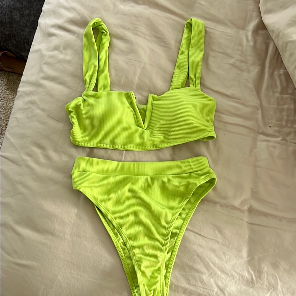 Lulus High Waist Lime Bikini Set